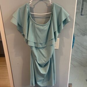 Women's Materity seafoam green Ruffle Off-Shoulder Dress